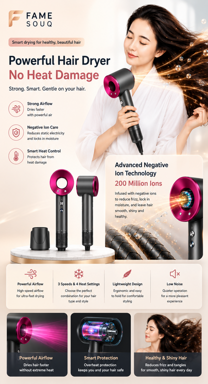 Leafless Hair Dryer 5-in-1 – Smart Styling Redefined مجفف شعر بدون شفرات 5 في 1 – تصفيف ذكي بمعايير جديدة