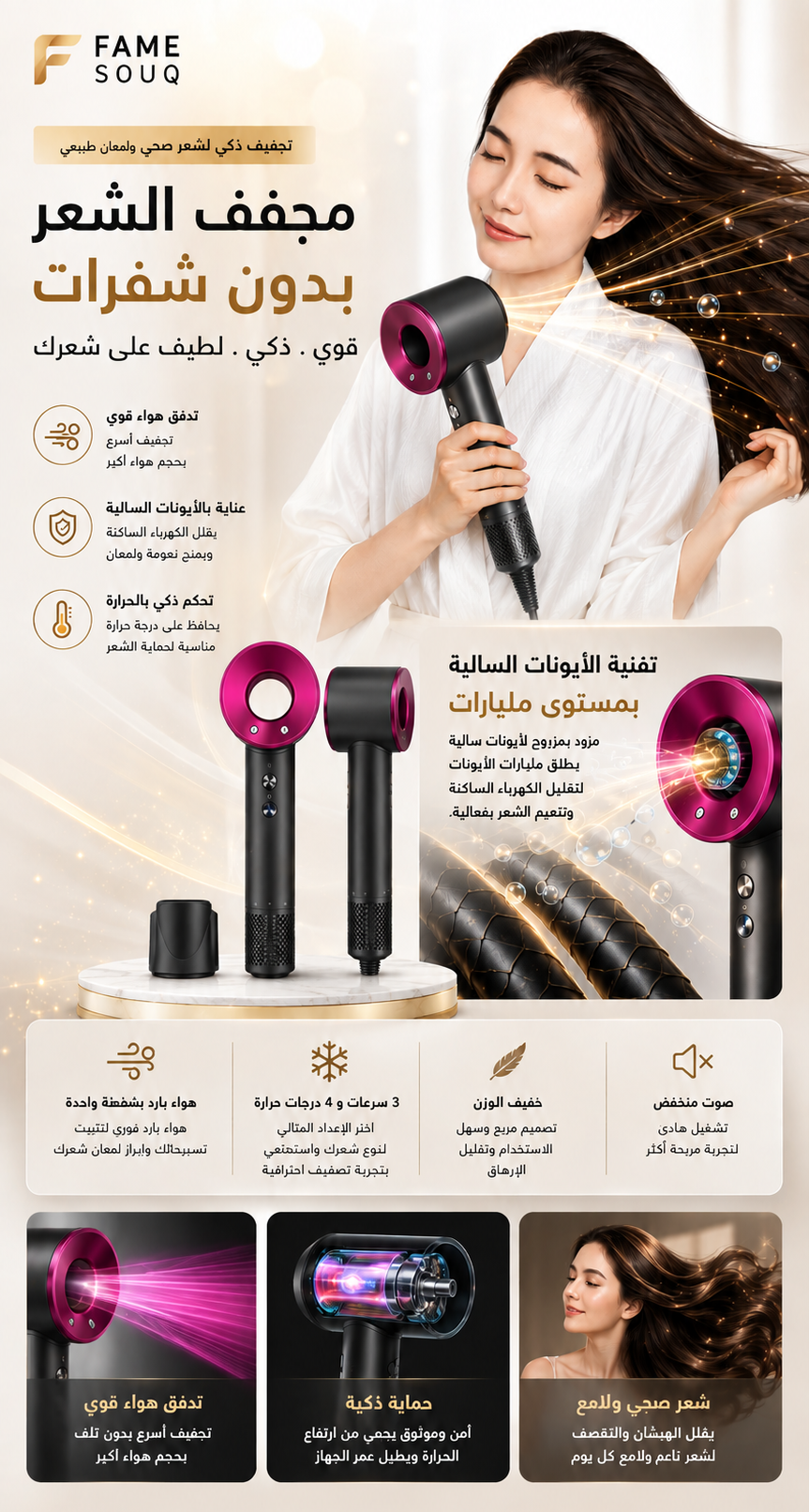 Leafless Hair Dryer 5-in-1 – Smart Styling Redefined مجفف شعر بدون شفرات 5 في 1 – تصفيف ذكي بمعايير جديدة