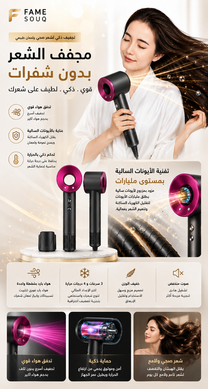 Leafless Hair Dryer 5-in-1 – Smart Styling Redefined مجفف شعر بدون شفرات 5 في 1 – تصفيف ذكي بمعايير جديدة